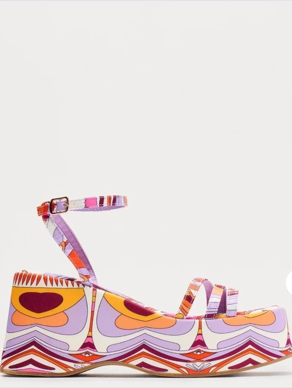 Platform Wedge Sandal in Purple-Pink Orange Print Sz 5.5